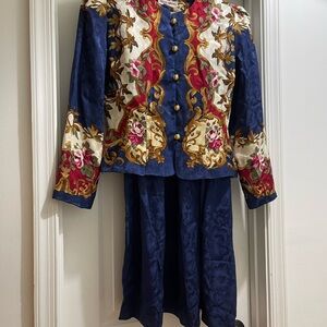 Vintage Floral Embroidered Jacket and Skirt Set